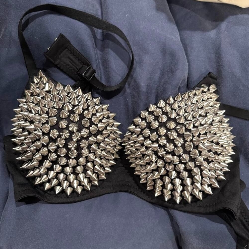 Women's Steampunk Rock Studded‎ Bustier Bralette for Rave Spike Bra Top